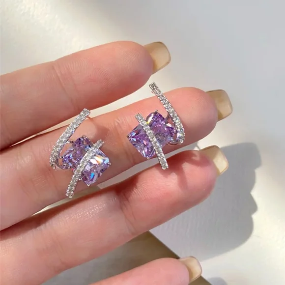 💜Sliver diamond with purple earrings💜 - Picture 1 of 6